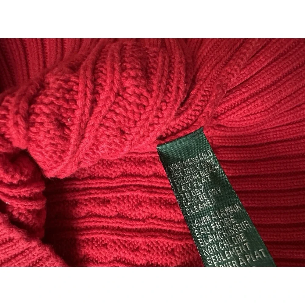 Lauren Ralph Lauren Large Womens Sweater Red Cotton Long Sleeve Chunky Academia